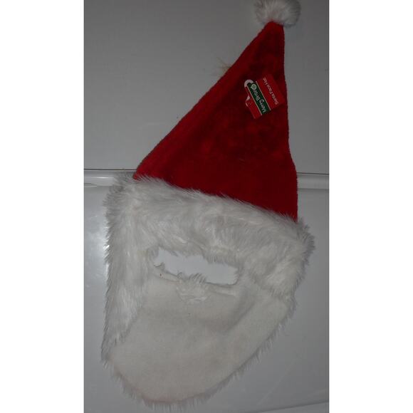 Red Christmas Santa Hat with Beard Mustache Ears Merry Brite - Picture 2 of 2